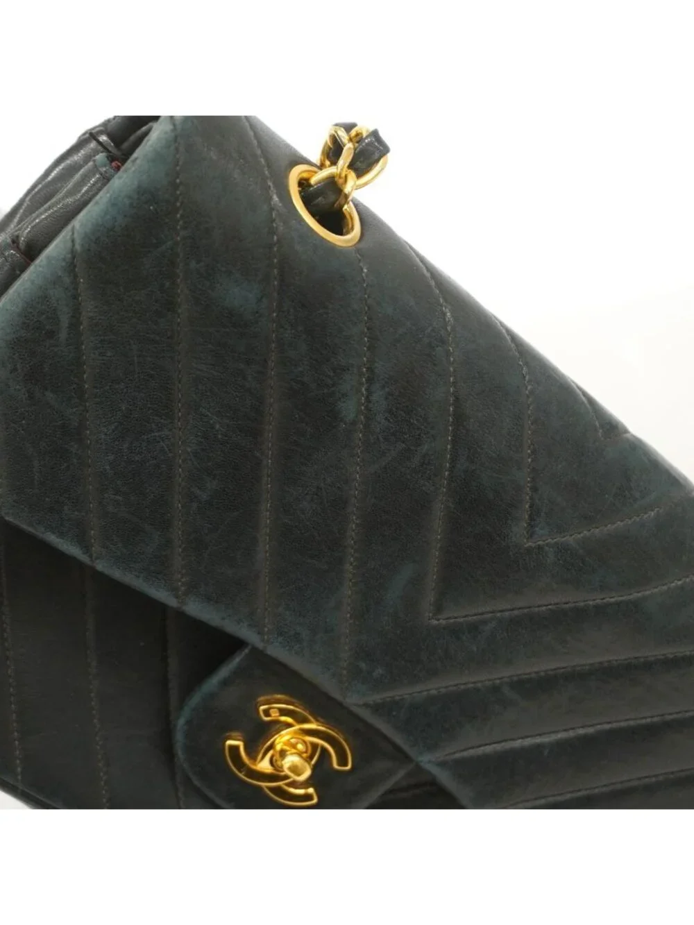 Chanel Shoulder Bag V-stitch Lambskin Black Gold